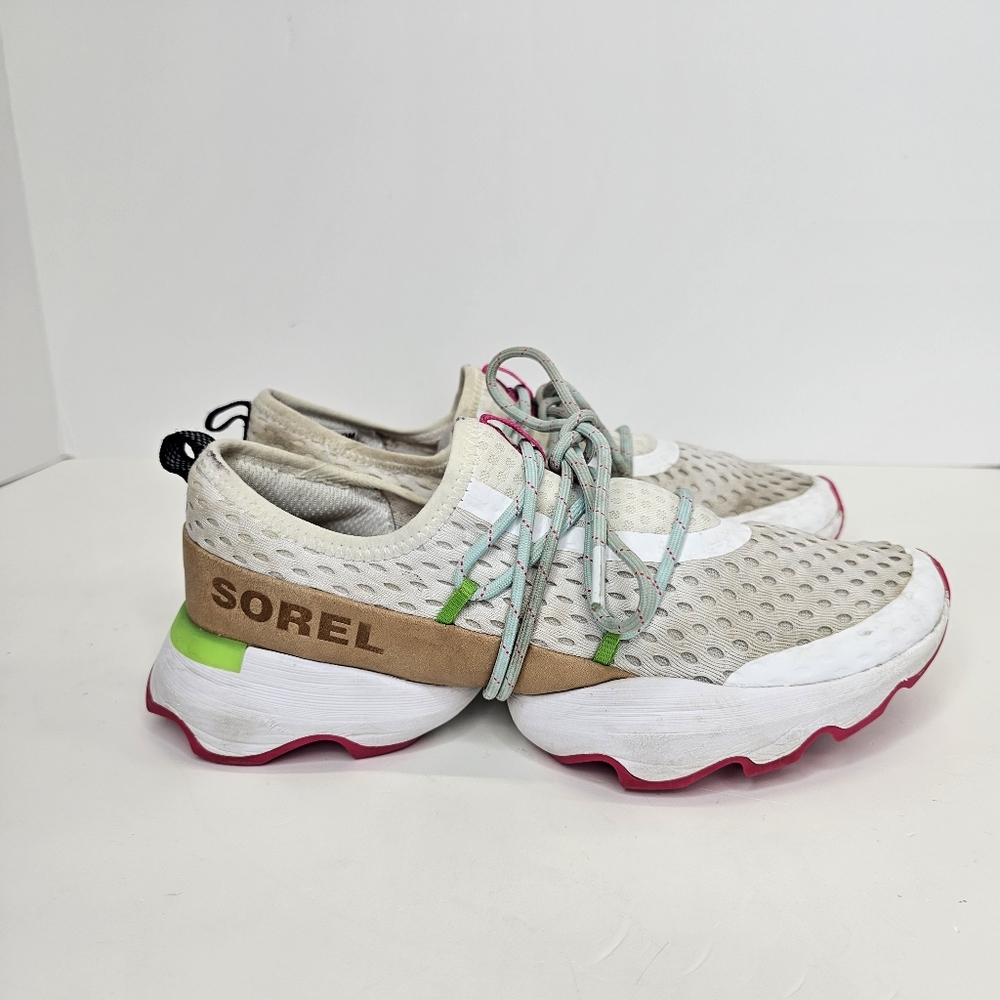 Sorel Women's Size 7 Kinetic Impact Lace Fashion Sneakers White w/Green.